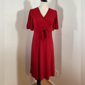 🌹New Listing🌹Elegant Red V-Neck Midi Dress